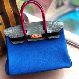 Replica Hermes Blue Crocodile Leather Birkin 30 Bag