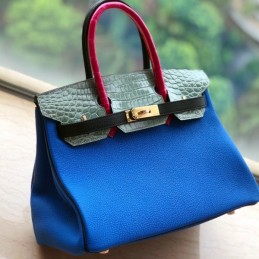 Replica Hermes Blue Crocodile Leather Birkin 30 Bag