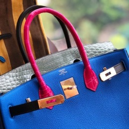 Replica Hermes Blue Crocodile Leather Birkin 30 Bag