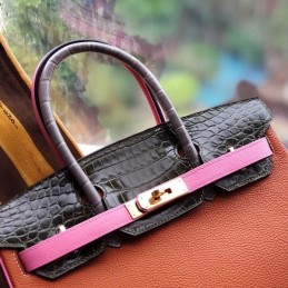 Replica Hermes Brown Pink Crocodile Leather Birkin 30 Bag