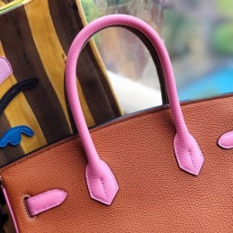 Replica Hermes Brown Pink Crocodile Leather Birkin 30 Bag