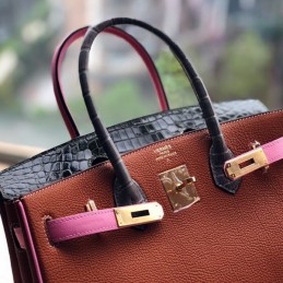 Replica Hermes Brown Pink Crocodile Leather Birkin 30 Bag