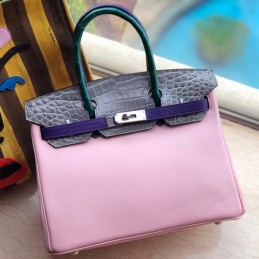 Replica Hermes Pink Gray Crocodile Leather Birkin 30 Bag