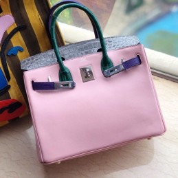 Replica Hermes Pink Gray Crocodile Leather Birkin 30 Bag