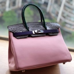 Replica Hermes Pink Gray Crocodile Leather Birkin 30 Bag