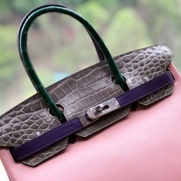 Replica Hermes Pink Gray Crocodile Leather Birkin 30 Bag