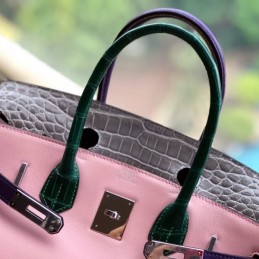 Replica Hermes Pink Gray Crocodile Leather Birkin 30 Bag