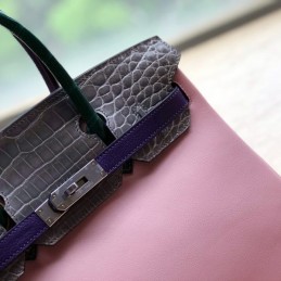 Replica Hermes Pink Gray Crocodile Leather Birkin 30 Bag