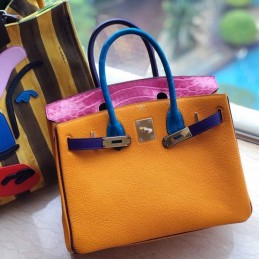 Replica Hermes Orange Pink Blue Crocodile Leather Birkin 30 Bag