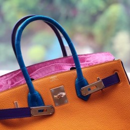 Replica Hermes Orange Pink Blue Crocodile Leather Birkin 30 Bag