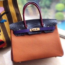 Replica Hermes Orange Blue Crocodile Leather Birkin 30 Bag