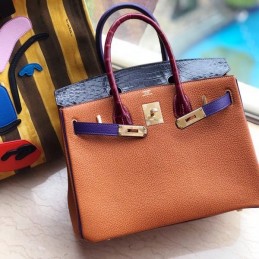 Replica Hermes Orange Blue Crocodile Leather Birkin 30 Bag