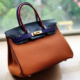 Replica Hermes Orange Blue Crocodile Leather Birkin 30 Bag