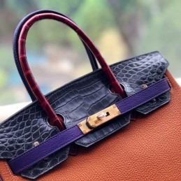 Replica Hermes Orange Blue Crocodile Leather Birkin 30 Bag