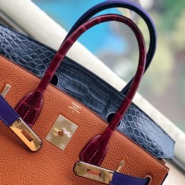 Replica Hermes Orange Blue Crocodile Leather Birkin 30 Bag