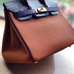 Replica Hermes Orange Blue Crocodile Leather Birkin 30 Bag