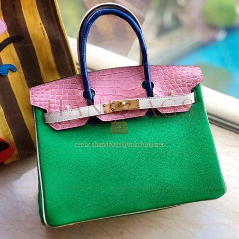 Replica Hermes Green Pink Crocodile Leather Birkin 30 Bag