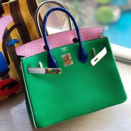 Replica Hermes Green Pink Crocodile Leather Birkin 30 Bag