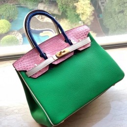 Replica Hermes Green Pink Crocodile Leather Birkin 30 Bag