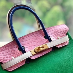 Replica Hermes Green Pink Crocodile Leather Birkin 30 Bag