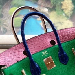 Replica Hermes Green Pink Crocodile Leather Birkin 30 Bag