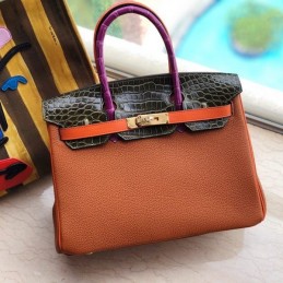 Replica Hermes Brown Orange Crocodile Leather Birkin 30 Bag