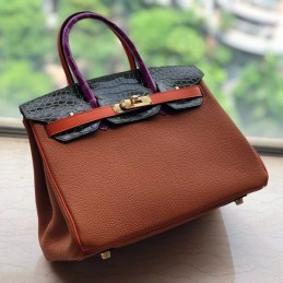 Replica Hermes Brown Orange Crocodile Leather Birkin 30 Bag