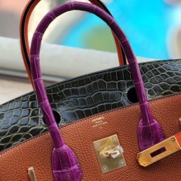 Replica Hermes Brown Orange Crocodile Leather Birkin 30 Bag