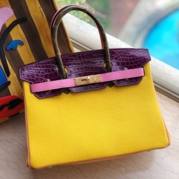 Replica Hermes Yellow Purple Crocodile Leather Birkin 30 Bag