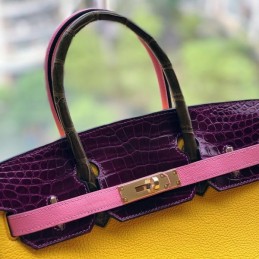 Replica Hermes Yellow Purple Crocodile Leather Birkin 30 Bag