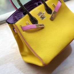 Replica Hermes Yellow Purple Crocodile Leather Birkin 30 Bag