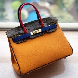 Replica Hermes Orange Gray Blue Crocodile Leather Birkin 30 Bag