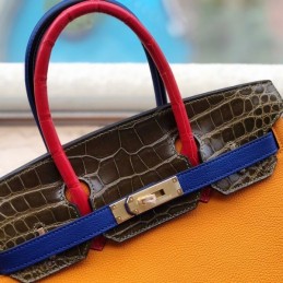 Replica Hermes Orange Gray Blue Crocodile Leather Birkin 30 Bag