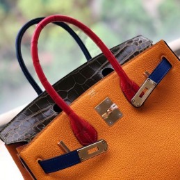 Replica Hermes Orange Gray Blue Crocodile Leather Birkin 30 Bag