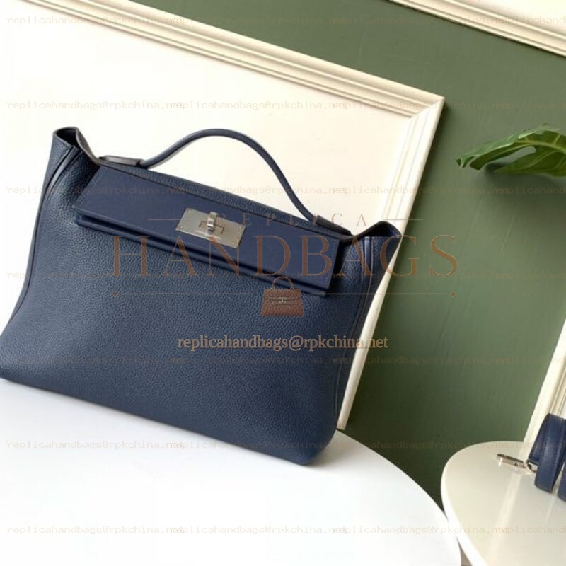 Replica Hermes Navy Blue Kelly 2424 29 Palladium Bag