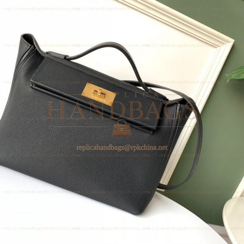 Replica Hermes Black Kelly 2424 29 Gold Hardware Bag