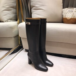 Replica Hermes Black Palladium Buckle Knee High Boot