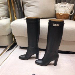Replica Hermes Black Palladium Buckle Knee High Boot