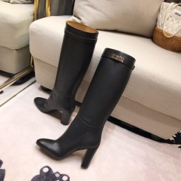 Replica Hermes Black Palladium Buckle Knee High Boot