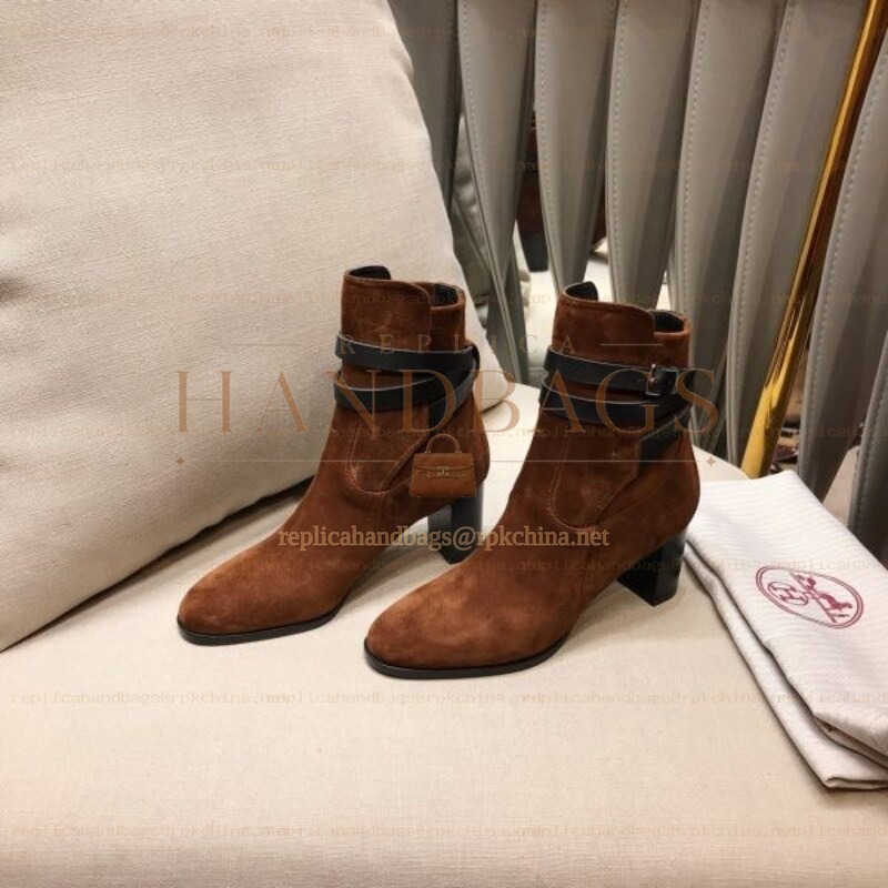 Replica Hermes Brown Suede Ankle Boot