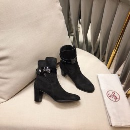 Replica Hermes Black Suede Buckle Ankle Boot