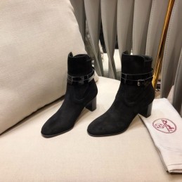 Replica Hermes Black Suede Buckle Ankle Boot