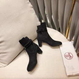 Replica Hermes Black Suede Buckle Ankle Boot