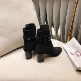 Replica Hermes Black Suede Buckle Ankle Boot