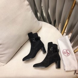 Replica Hermes Black Suede Buckle Ankle Boot