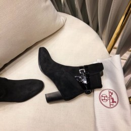 Replica Hermes Black Suede Buckle Ankle Boot