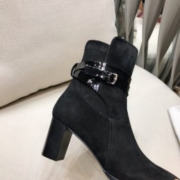 Replica Hermes Black Suede Buckle Ankle Boot