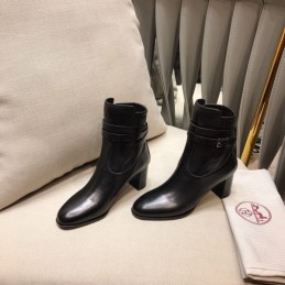 Replica Hermes Black Leather Ankle Boot