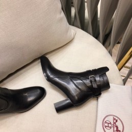 Replica Hermes Black Leather Ankle Boot