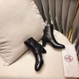 Replica Hermes Black Leather Ankle Boot